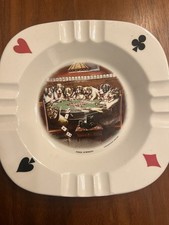 Set of 2 Vintage Homer Laughlin Ashtray Dogs Playing Poker Made In USA 1950s