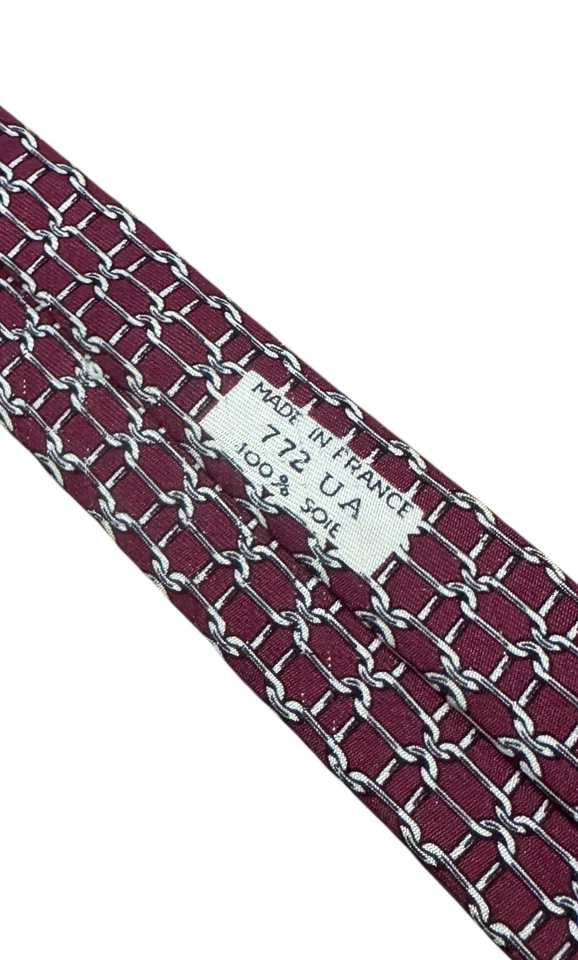 Eslabones de cadena para hombre Hermes borgoña y seda blanca 772 UA 3,25" (W) x 57,75" (L) Foto 4 de 4