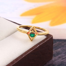 Natural Green Onyx Gemstone With 18k Gold Plated Silver Women's Ring 24