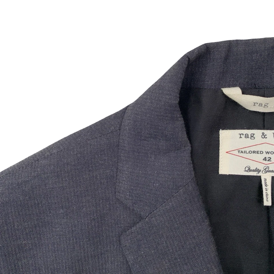 Mens 42 R Rag & Bone " Tailored Work Wear " Charcoal Grey Cotton Patch Pocket - Image 3 of 4