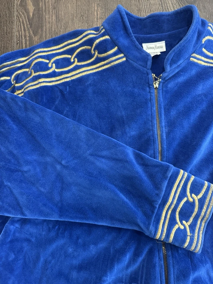 Chaqueta de gamuza con cremallera Neiman Marcus vintage años 90 para mujer talla L azul hecha en EE. UU. Foto 2 de 4