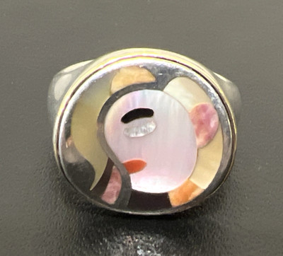Eric Grossbardt Silver & 18k Yellow Gold Picasso Inlay Ring - Just Under Size 8