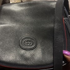 Rare Vintage GUCCI Sherry Line Shoulder Crossbody Bag Purse Navy Leather Auth