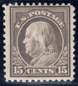 SC#514, 1917--15 Cent Benjamin Franklin, Flat Plate, Perf. 11, M/LH