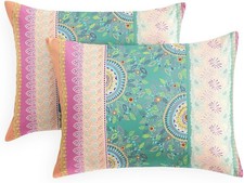 Boho Pillow Cases, Bohemian Chic Colorful Hippie Medallion Pattern, Set of 2