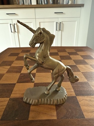 Vintage massive Messing Einhorn Figur Statue 5 Zoll
