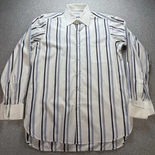 Turnbull & Asser Men's Shirt 15.5 Striped Long Sleeve White Collar French Cuff