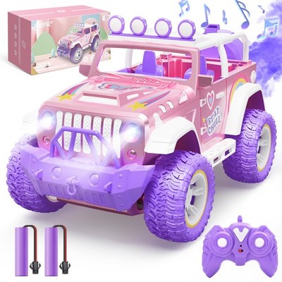 DEERC RC Auto Mädchen 1:16 Pink mit LED, Musik, Nebel, 4x4 SUV