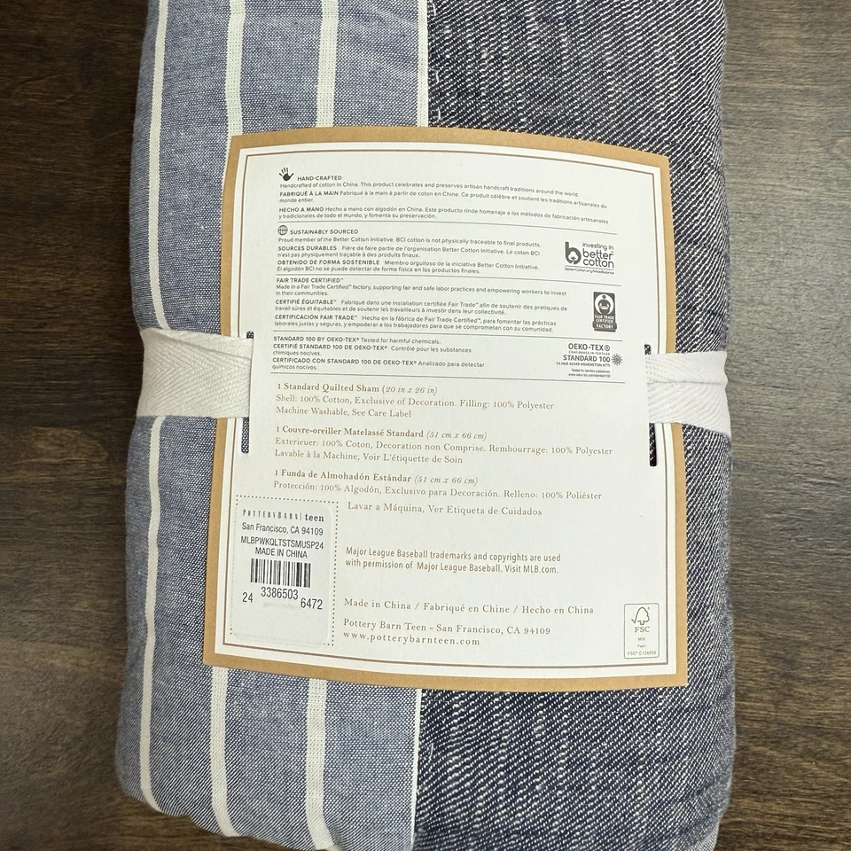 POTTERY BARN TEEN MLB PATCHWORK ACOLCHADO FALSO CONJUNTO DE 2 ESTÁNDAR ~ AZUL Foto 4 de 4