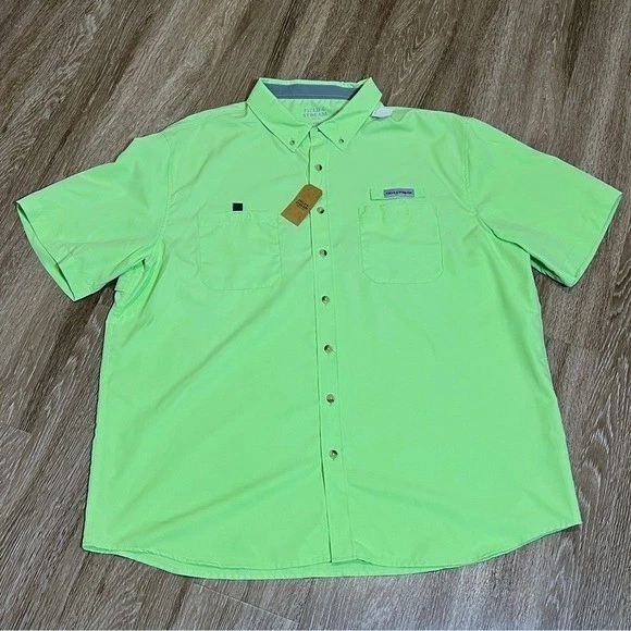 Field & Stream Mens 2XL Fishing Shirt Neon Green Short Sleeve UPF 30 Ventilated