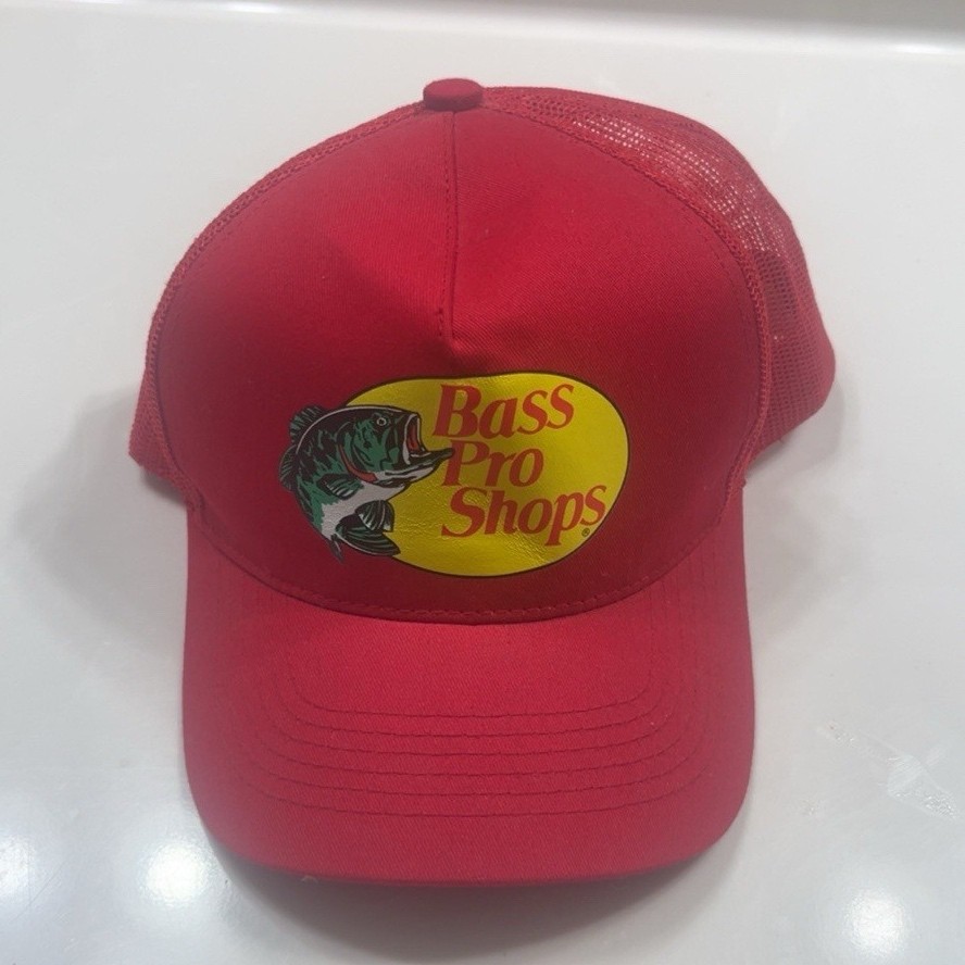 Bass Pro Shops Red Trucker Hat Mesh Back Adjustable Fishing One Size