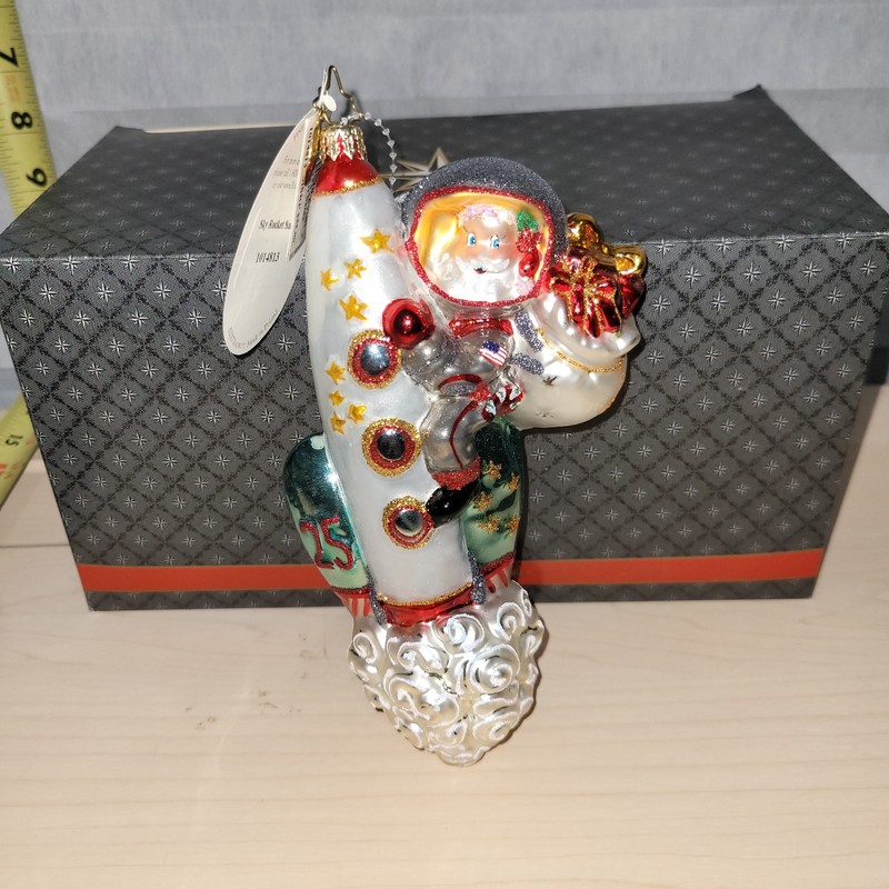 HTF Christopher Radko Spaced Sky Rocket Santa Rocket Ornament 1014813