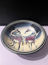 African Kenya Giraffe Drinking Bowl Hand Carved Painted 4" READ Desc