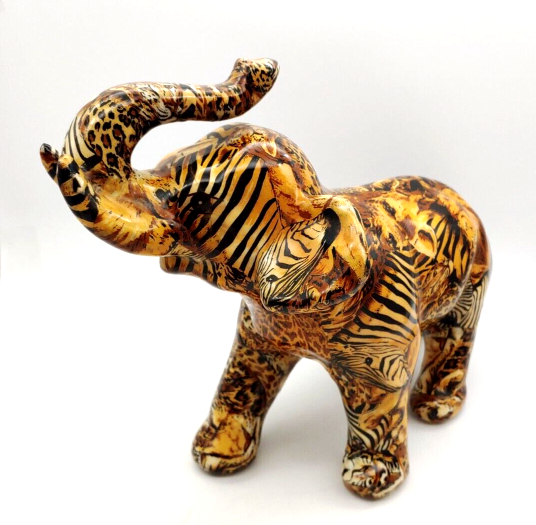 Vintage La Vie Large Safari Elephant Patchwork Decoupage High
