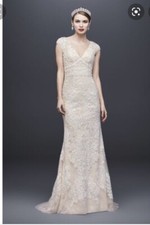 New Tags David’s Bridal Oleg Cassini CWG807 Wedding Dress Gown 6 Unaltered