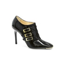  820. JIMMY CHOO Seville Pearlized Blk/Gold Buckles Ankle boots Shoes 38/8/7.5