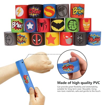 Flintronic Bracelets Slap Super-héros – 2 Couleurs + Autocollants – Pour Fêtes Et Sacs De Goodies – Dès 4 Ans