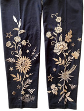 BNWT Johnny Was Torine Floral Embroidered Stretch Cotton Leggings Black S 130