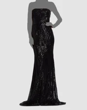 $790 Rickie Freeman for Teri Jon Women's Black Sequined Strapless Dress SZ 10