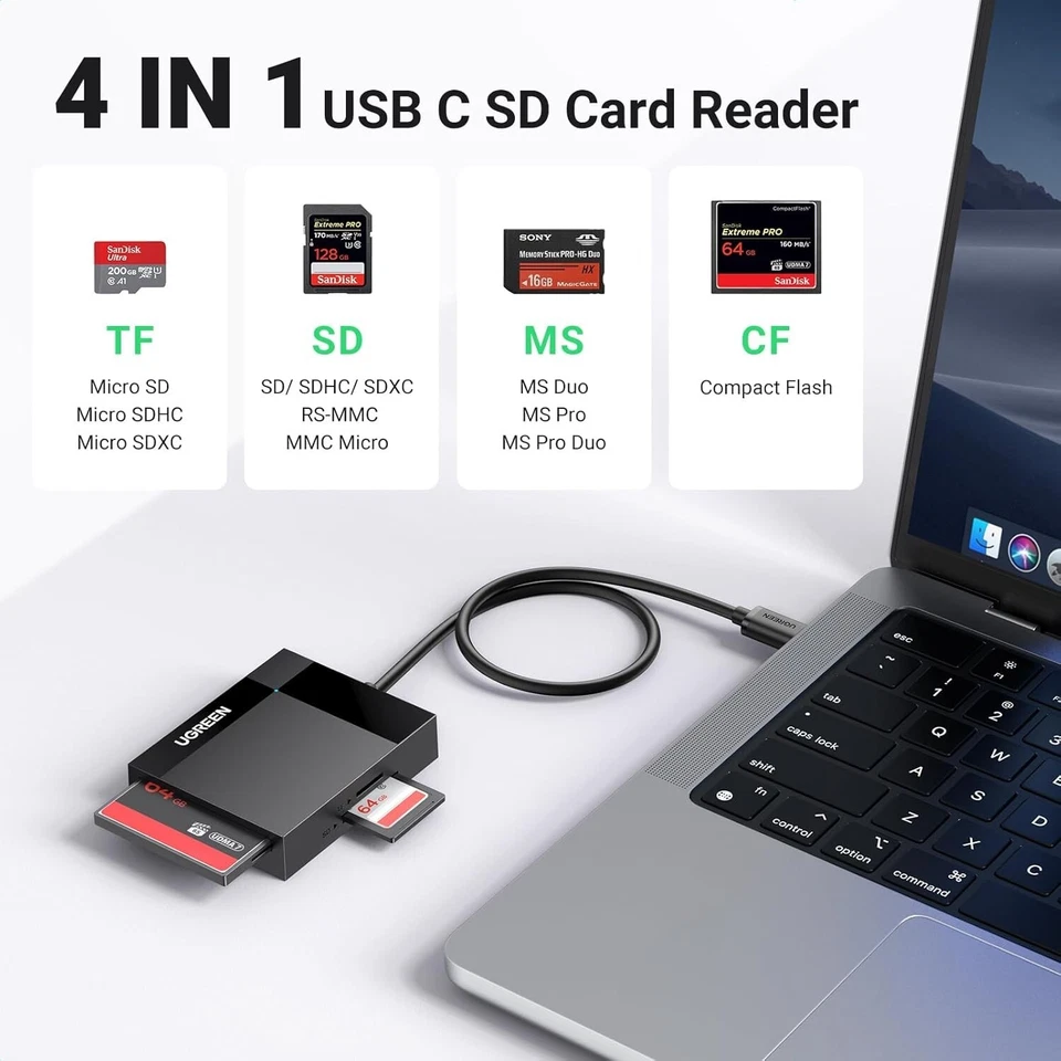 UGREEN 4-IN-1 USB 3.0 to SD Card Adapter Reading Simultaneously for SD CF TF MS - Image 2 of 4