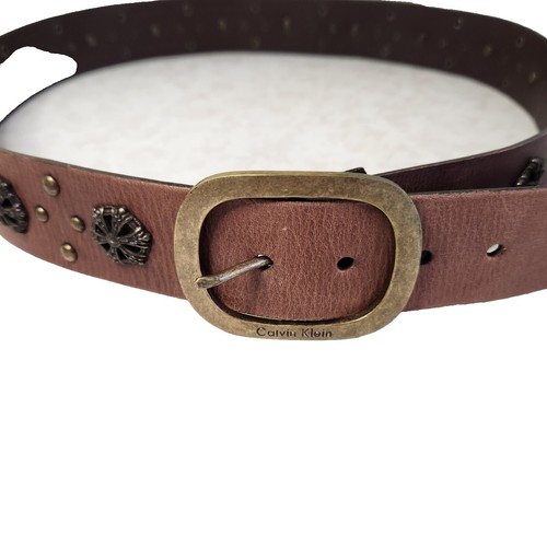 Vintage 1980s 90s Calvin Klein Leather Belt Tan With Brown  display picture 1