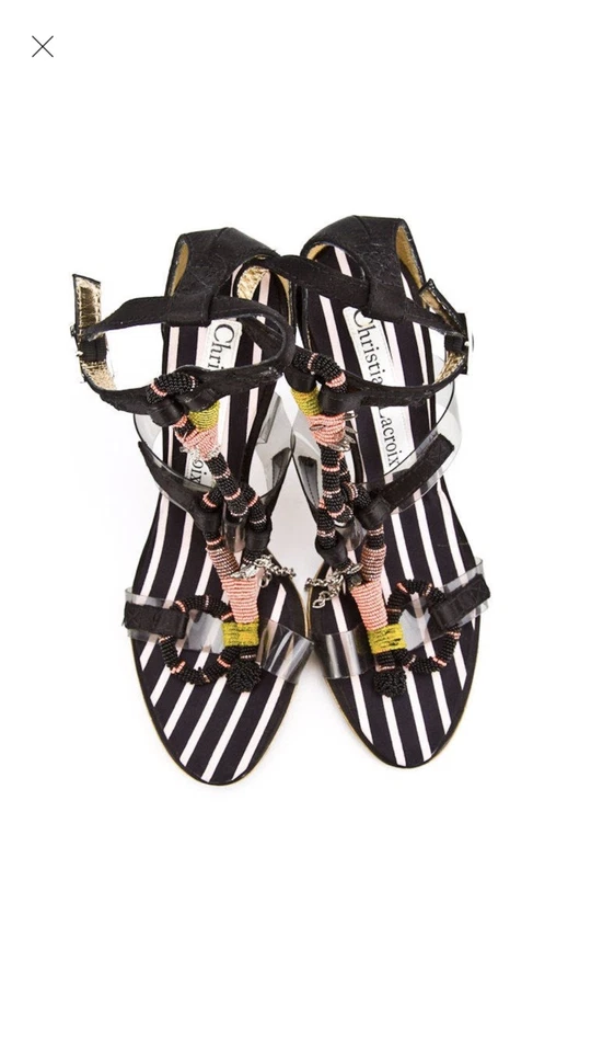 Sandalias de aguja Christian Lacroix con correa y cuentas US7 ($500) Foto 3 de 4