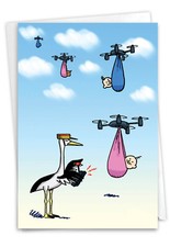 Funny Baby Greeting Card -Shower, Announcement Baby Drones-Envelope,US-Made