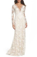 TADASHI SHOJI Bridal Ivory Petal Lace Long Sleeve Margery V-Neck Gown 14 US = XL