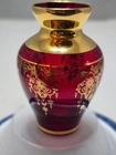Vintage Vecchio Murano Venetian Ruby Red Glass Miniature Vase Gold Trim