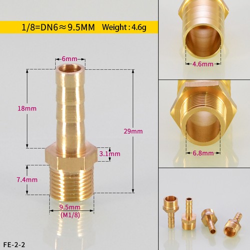 4mm-19mm Brass Male Thread x Hose Barb Tail Adapter Connector BSP 1/8" 1/4" 3/8" - Picture 7 of 25