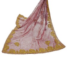 Vintage Dupatta Pink Long Stole Hand Embroidered Tissue Scarves Veil Zardozi