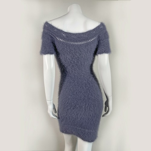 Abito maglione 80% angora sfocato lavorato a mano nuovo con etichette grigio pizzo OOAK 32 a busto - Foto 2 di 11