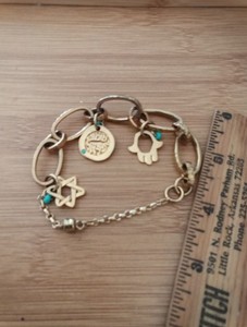 Authentic Hamsa And Star Of David Link Charm Bracelet Gold Plated ? Magnetic Closure 8"