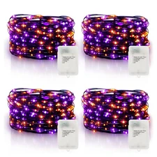 Purple Orange Halloween Timer Fairy Lights Battery Operated 4 Pack 16.4Ft 50 ...