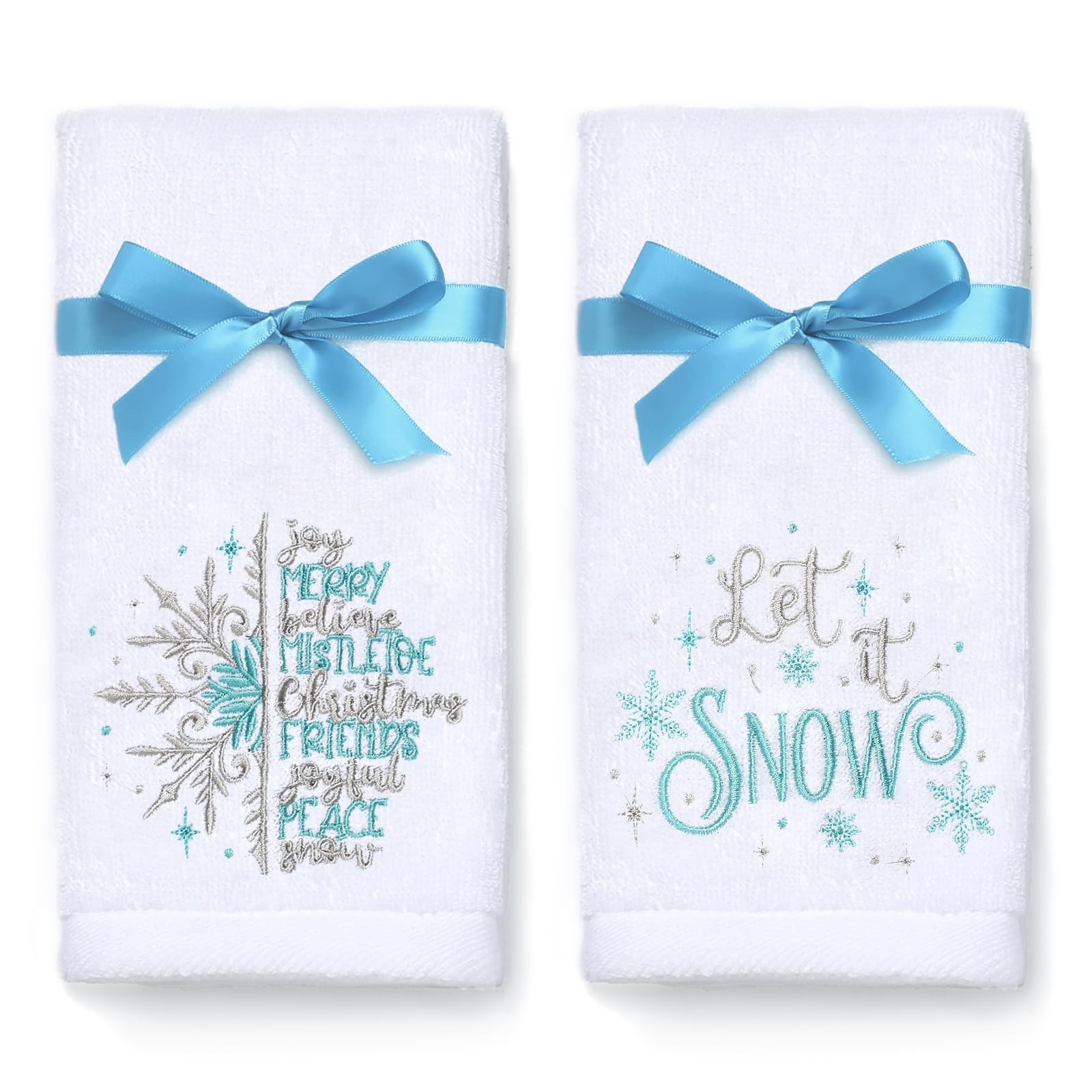 Christmas Hand Towels 2 Pack 100% Cotton Christmas Snowflake Embroidery Towel...