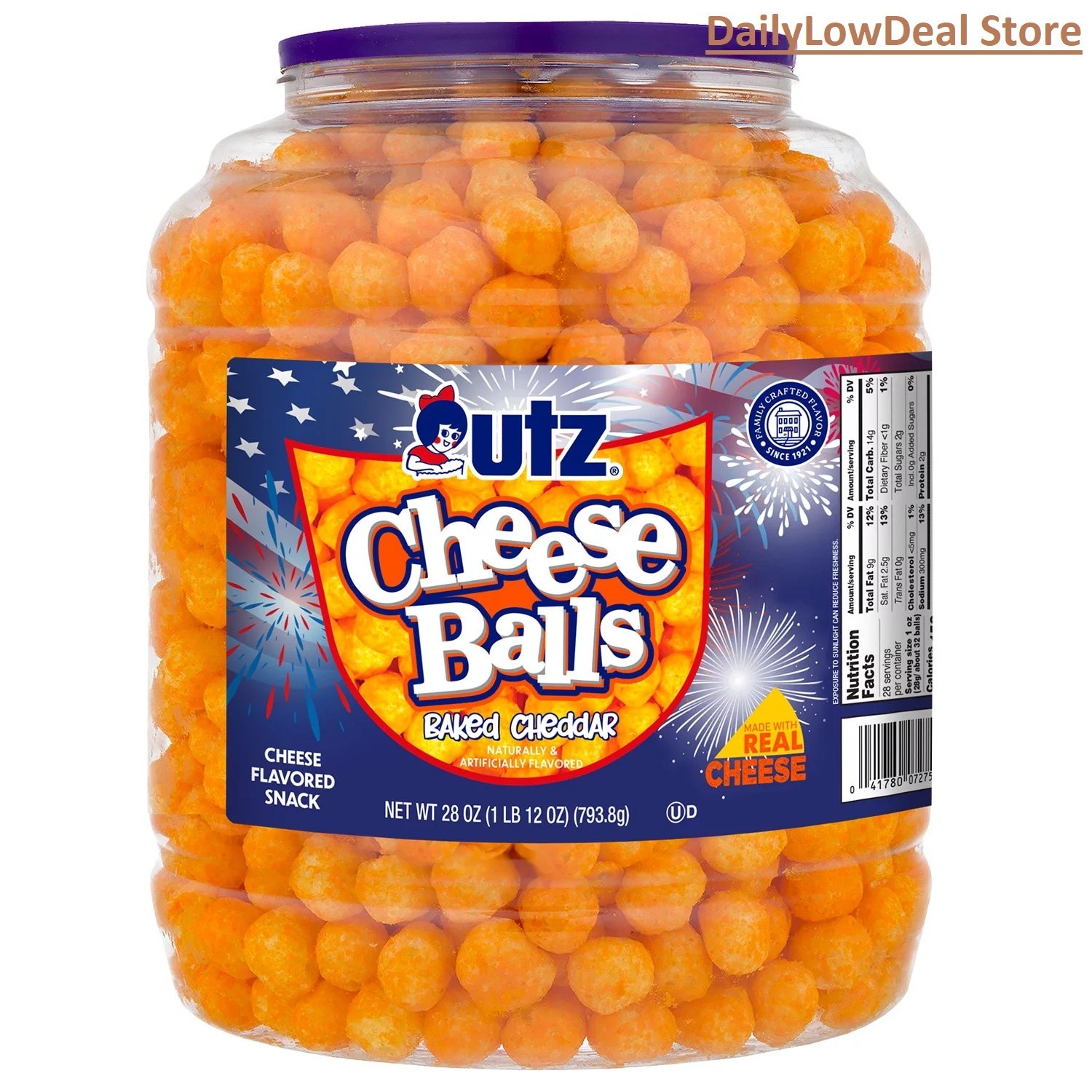 Utz Cheeseball Barrel, 28 Oz. Made with Real Cheddar Cheese, Gluten Free