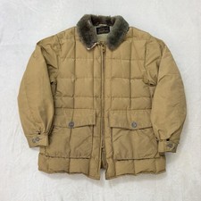 Vintage Eddie Bauer Jacket Mens XL Tan Down Quilted Puffer Fur Collar Talon Zip