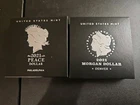 Lot Of 2 2021 PEACE DOLLAR & 2021 MORGAN DOLLAR DENVER BY US MINT WITH COA