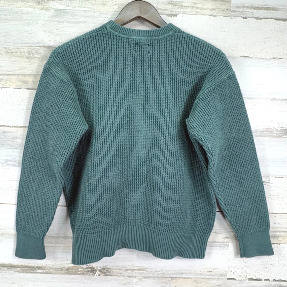 GAP Waffle Knit 100% Cotton Sweater Green Daisy Embroidery Womens Size M - Image 3 of 4