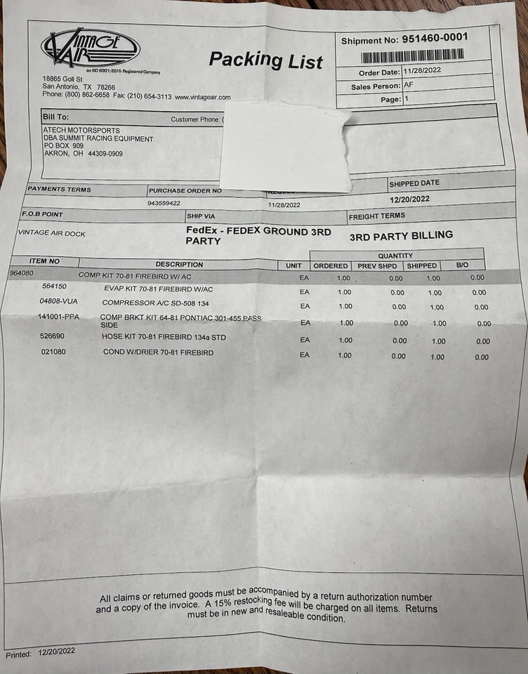 Complete Kit 70-81 Firebird w/FACTORY AC (Comp Kit 70-81 w/AC) - Gen IV - New - Image 2 of 4