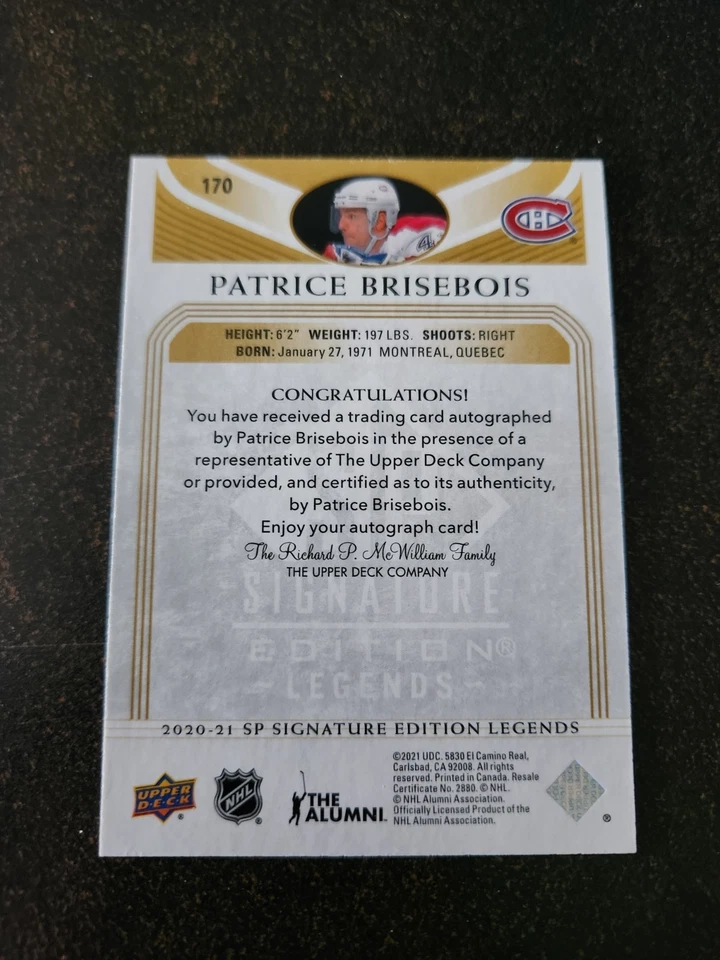 2020-21 SP Signature Edition Legends - Patrice Brisebois - Gold Spectrum Auto - Image 2 of 2