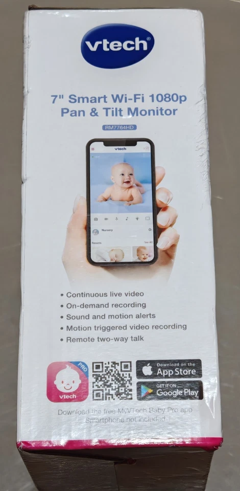 VTech RM7764HD 7in Smart WiFi 1080p Pan & Tilt Baby Monitor, New, Sealed Box - Image 3 of 4