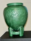 Excellent Weller Bedford Matte Green Decorated Vase And Stand. Sweet Form/ Glaze