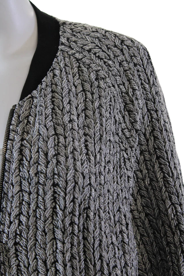 Chaqueta Bomber 3.1 Phillip Lim Mujer Texturizada Corbata Cintura Cremallera Completa Gris Talla 6 Foto 2 de 4