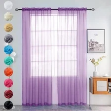  Solid Sheer Rod Pocket Curtain Voile 52"W x 45"L (Pack of 2) Lavender