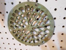 VINTAGE CAST BRASS FLAT FLOOR DRAIN COVER 3/16 X 5 15/16 INCH DROP
