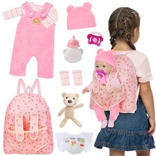 Baby Doll Clothes with Doll Backpack Carrier for 14-18 Inch Doll,Re... Fast Ship