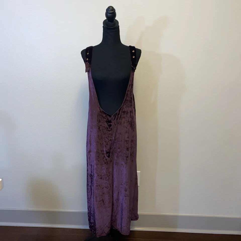 Anthropologie by MAEVE Plum Purple Velvet Suspender Jumpsuit Wide leg Boho Small - Image 3 of 4