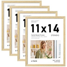 11x14 Picture Frame Set of 4, Natural Solid Wood Picture Frames, Display 11x1...