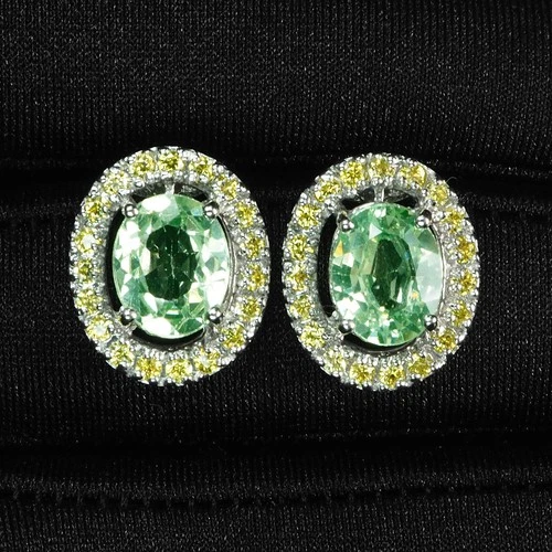 Neon Green Paraiba Tourmaline 5.05Ct 925 Sterling Silver White Gold Earrings
